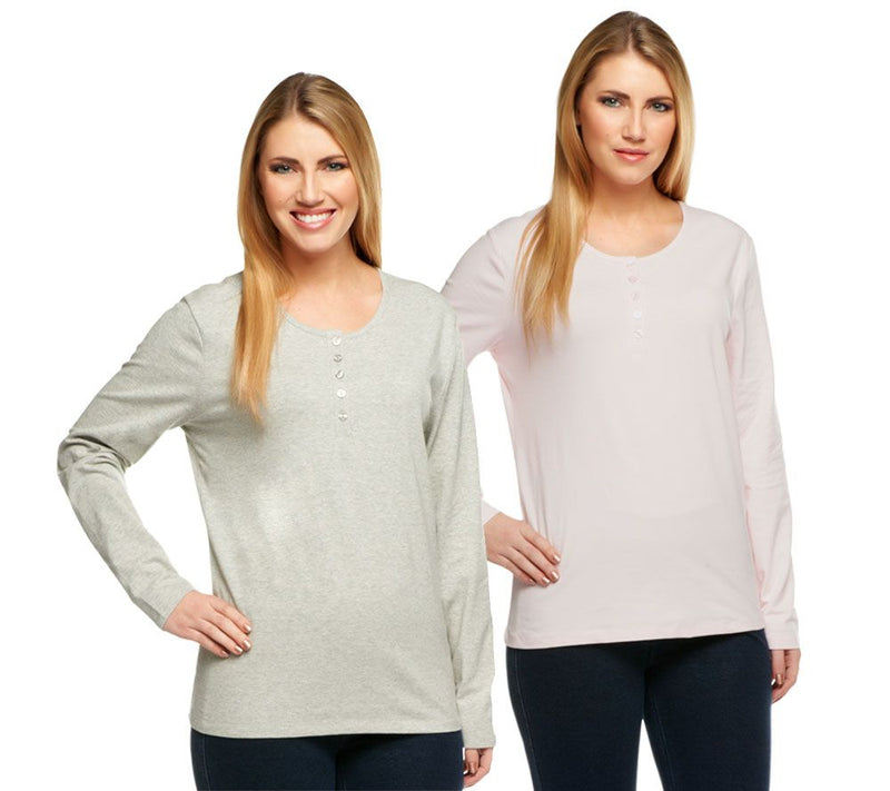 Denim & Co. Essentials 2-Pack Long Sleeve Stretch Henleys — View 29