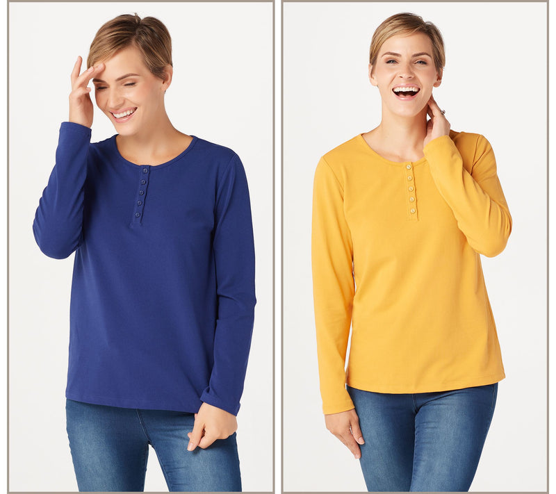 Denim & Co. Essentials 2-Pack Long Sleeve Stretch Henleys — View 8