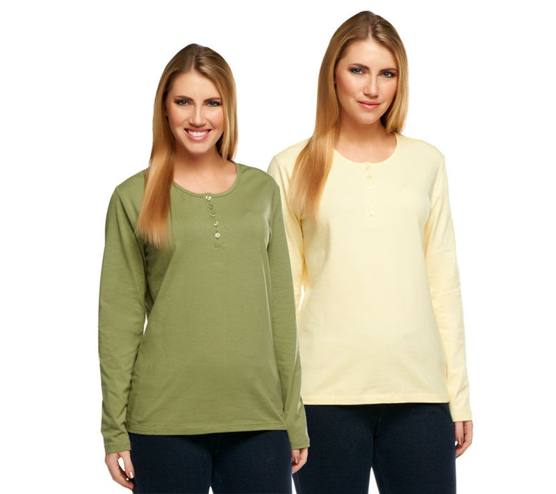Denim & Co. Essentials 2-Pack Long Sleeve Stretch Henleys — View 42