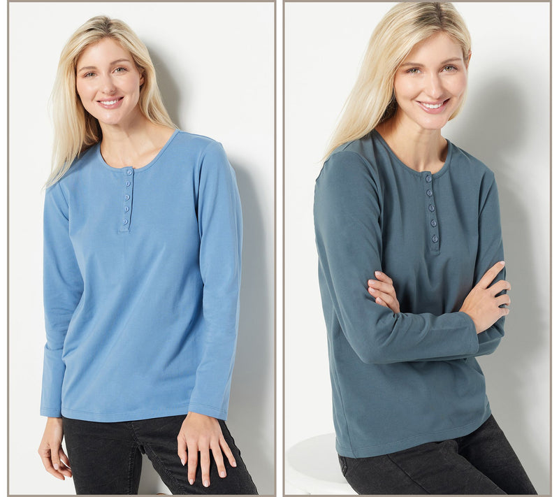 Denim & Co. Essentials 2-Pack Long Sleeve Stretch Henleys — View 67