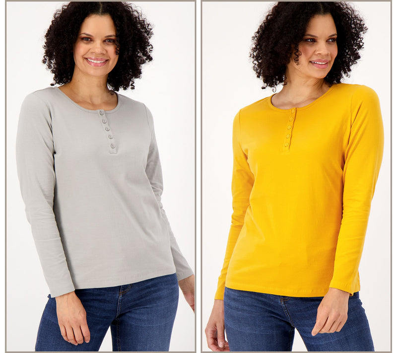 Denim & Co. Essentials 2-Pack Long Sleeve Stretch Henleys — View 13