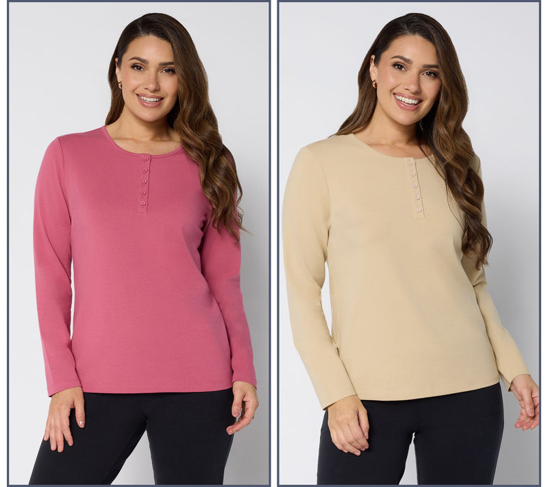 Denim & Co. Essentials 2-Pack Long Sleeve Stretch Henleys — View 70