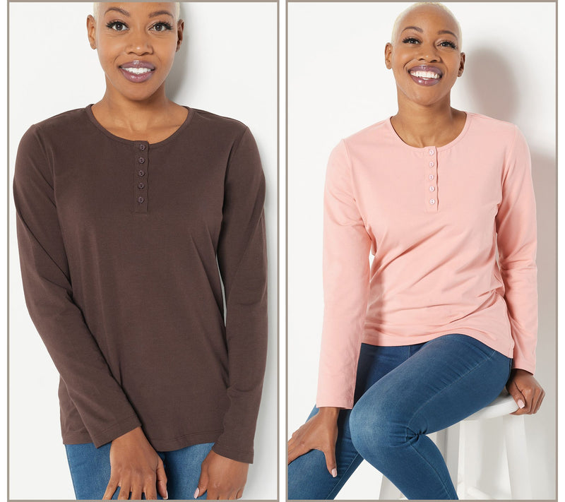 Denim & Co. Essentials 2-Pack Long Sleeve Stretch Henleys — View 21