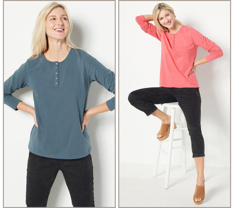 Denim & Co. Essentials 2-Pack Long Sleeve Stretch Henleys — View 71