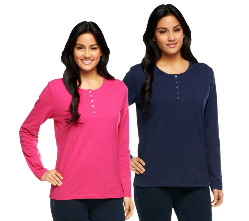 Denim & Co. Essentials 2-Pack Long Sleeve Stretch Henleys — View 27