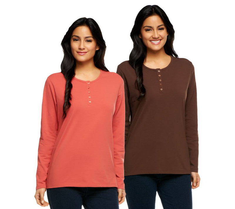 Denim & Co. Essentials 2-Pack Long Sleeve Stretch Henleys — View 9
