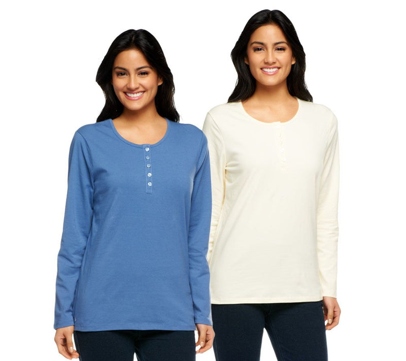 Denim & Co. Essentials 2-Pack Long Sleeve Stretch Henleys — View 25