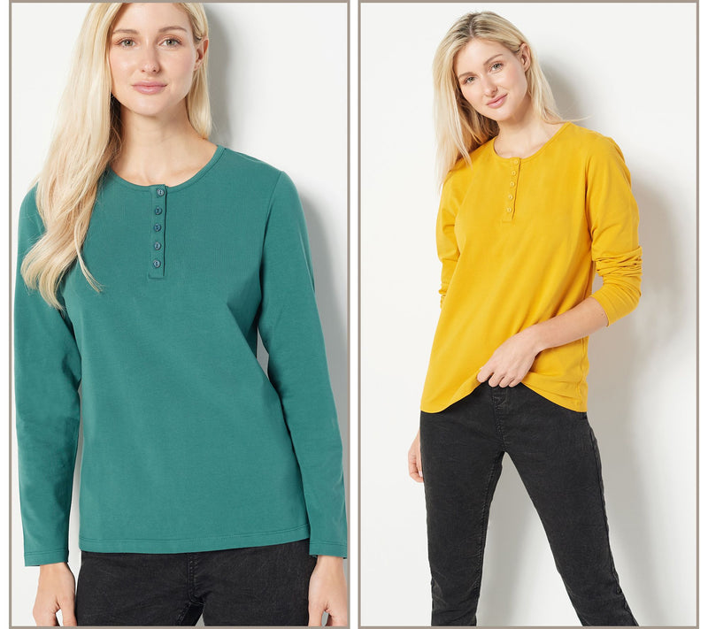 Denim & Co. Essentials 2-Pack Long Sleeve Stretch Henleys — View 72