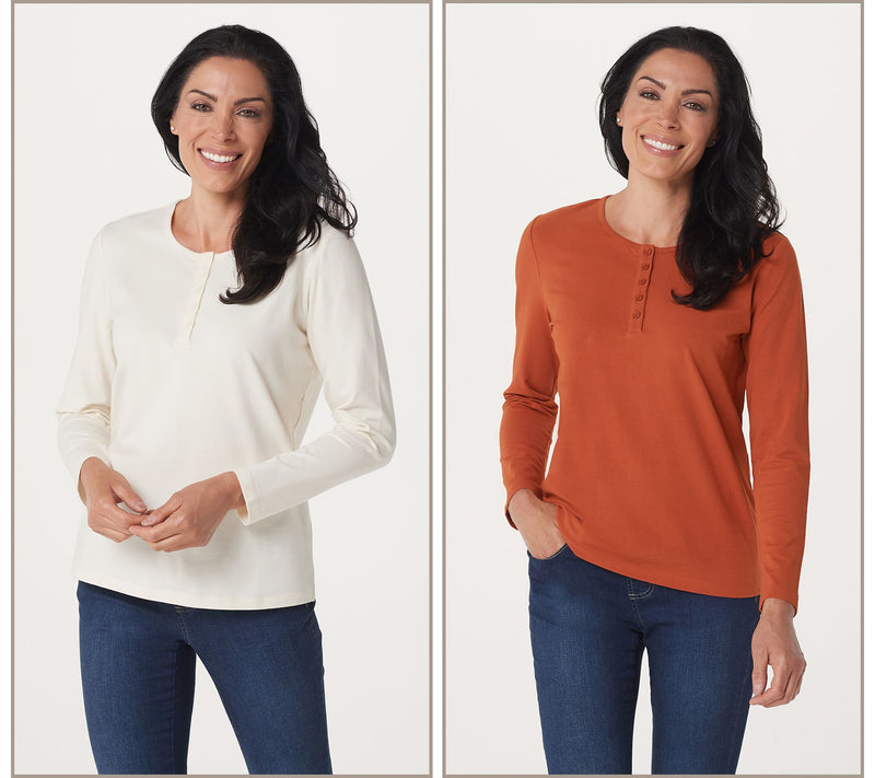 Denim & Co. Essentials 2-Pack Long Sleeve Stretch Henleys — View 17