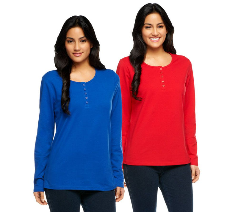Denim & Co. Essentials 2-Pack Long Sleeve Stretch Henleys — View 31