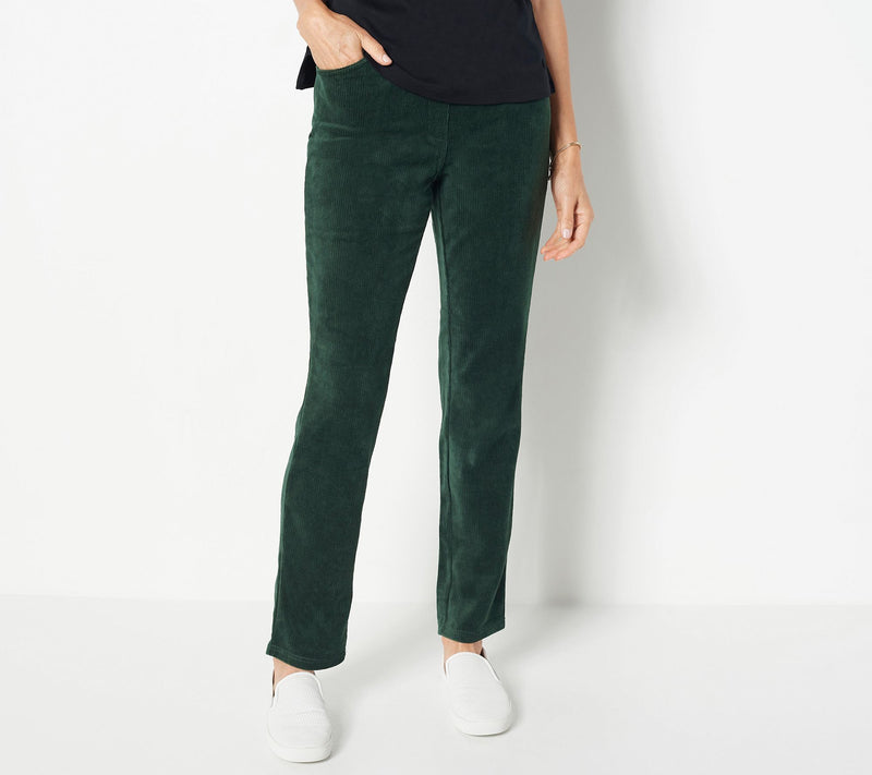 Quacker Factory Short Corduroy Straight Leg Pants w Pockets — View 28