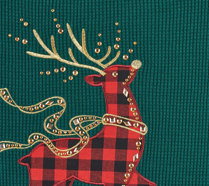 Quacker Factory Waffle Knit Top with Plaid Motif Detail — View 7