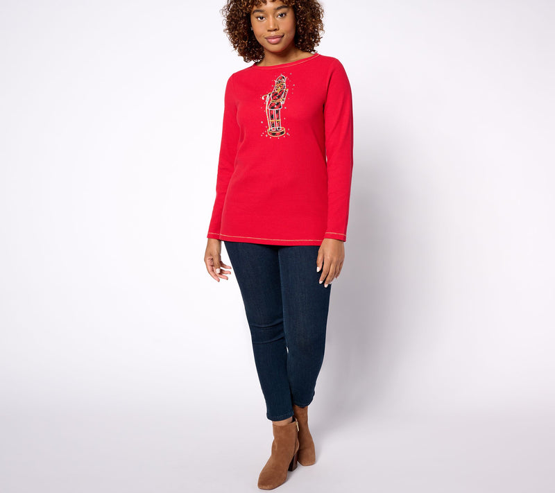 Quacker Factory Waffle Knit Top with Plaid Motif Detail — View 6