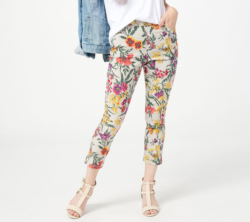 Susan Graver Regular Printed Uptown Stretch Pull-On Crop Pants — View 2