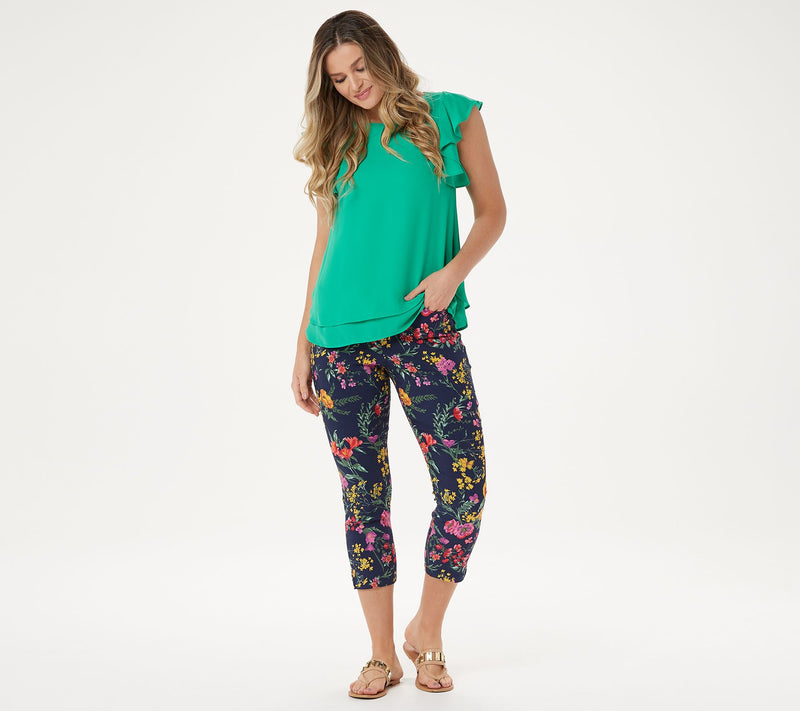 Susan Graver Regular Printed Uptown Stretch Pull-On Crop Pants — View 5