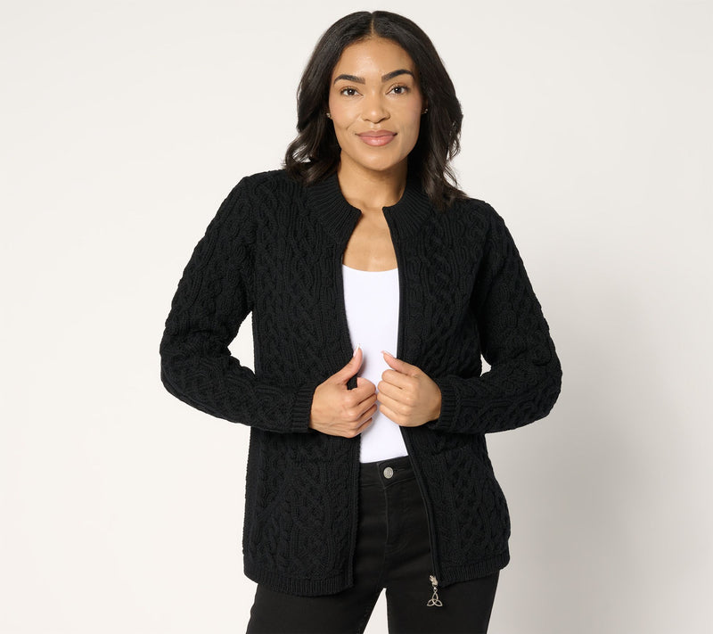 Aran Crafts Merino Wool Zip-Front Cardigan — View 18