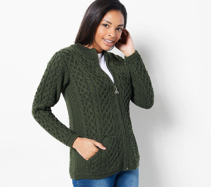 Aran Crafts Merino Wool Zip-Front Cardigan — View 19