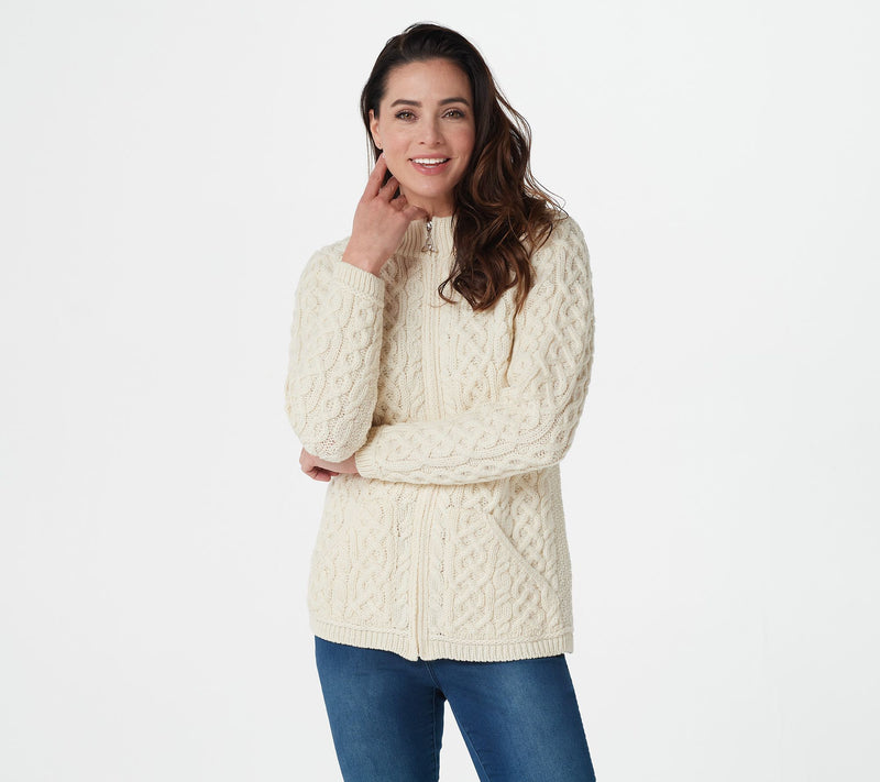 Aran Crafts Merino Wool Zip-Front Cardigan — View 20