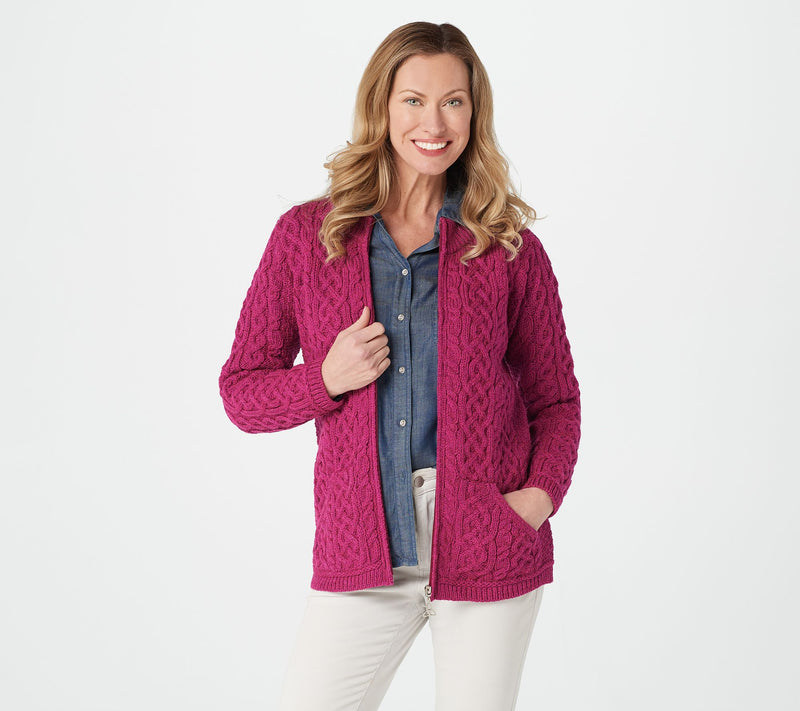 Aran Crafts Merino Wool Zip-Front Cardigan — View 21
