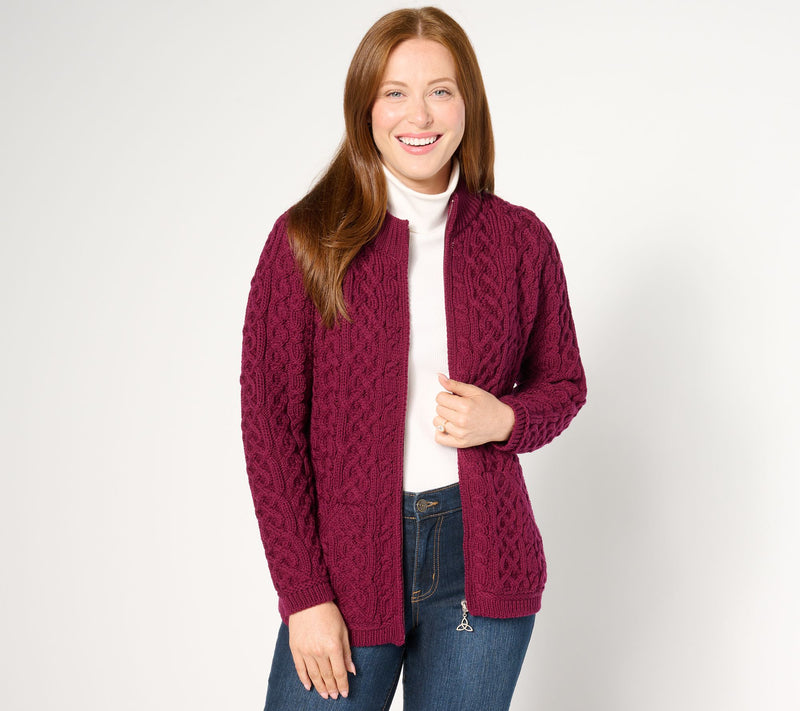 Aran Crafts Merino Wool Zip-Front Cardigan — View 22