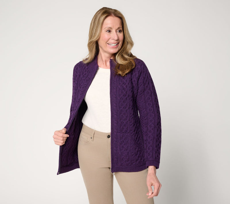 Aran Crafts Merino Wool Zip-Front Cardigan — View 23