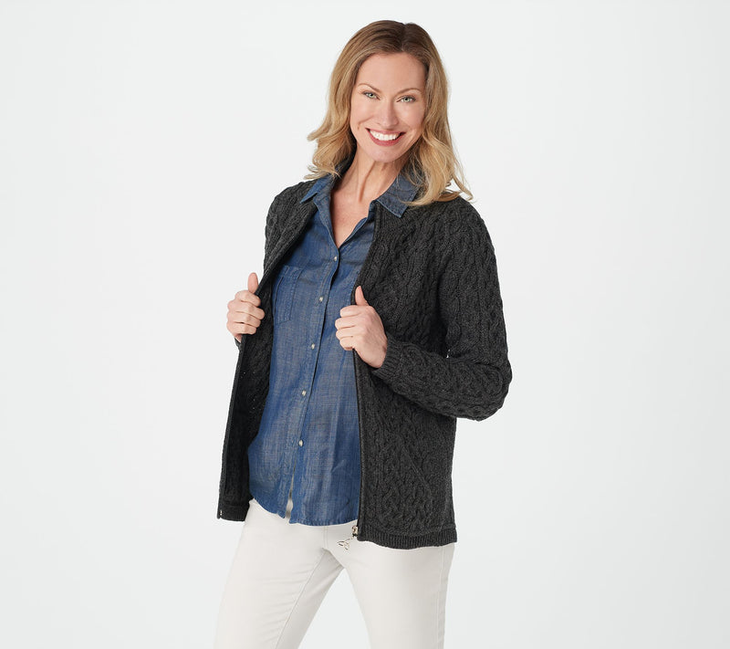 Aran Crafts Merino Wool Zip-Front Cardigan — View 24