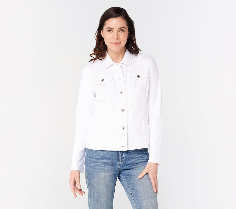 Belle by Kim Gravel Twill Jacket with Knit Back and Sleeves — View 13
