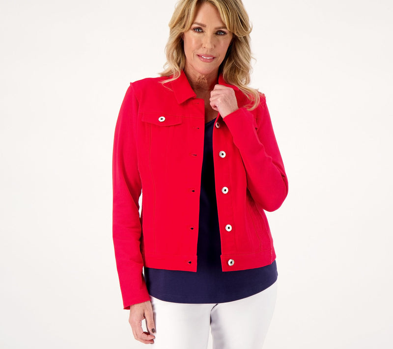 Belle by Kim Gravel Twill Jacket with Knit Back and Sleeves — View 16