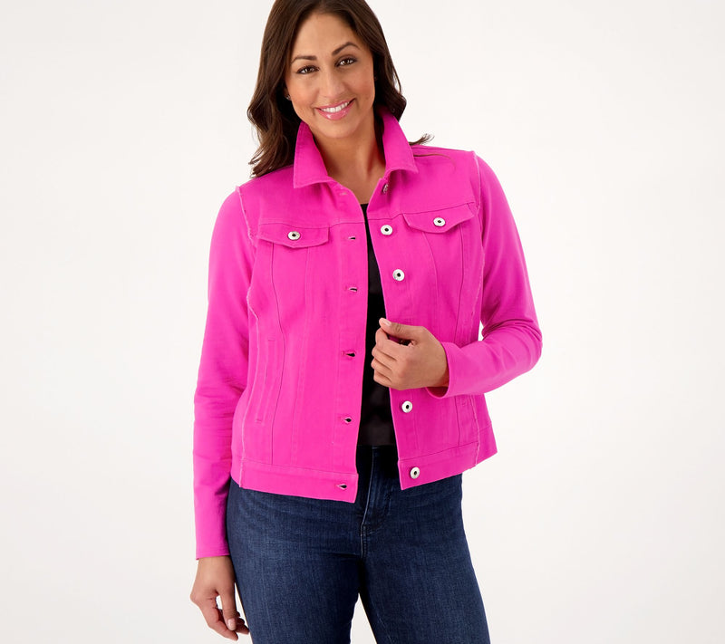 Belle by Kim Gravel Twill Jacket with Knit Back and Sleeves — View 18
