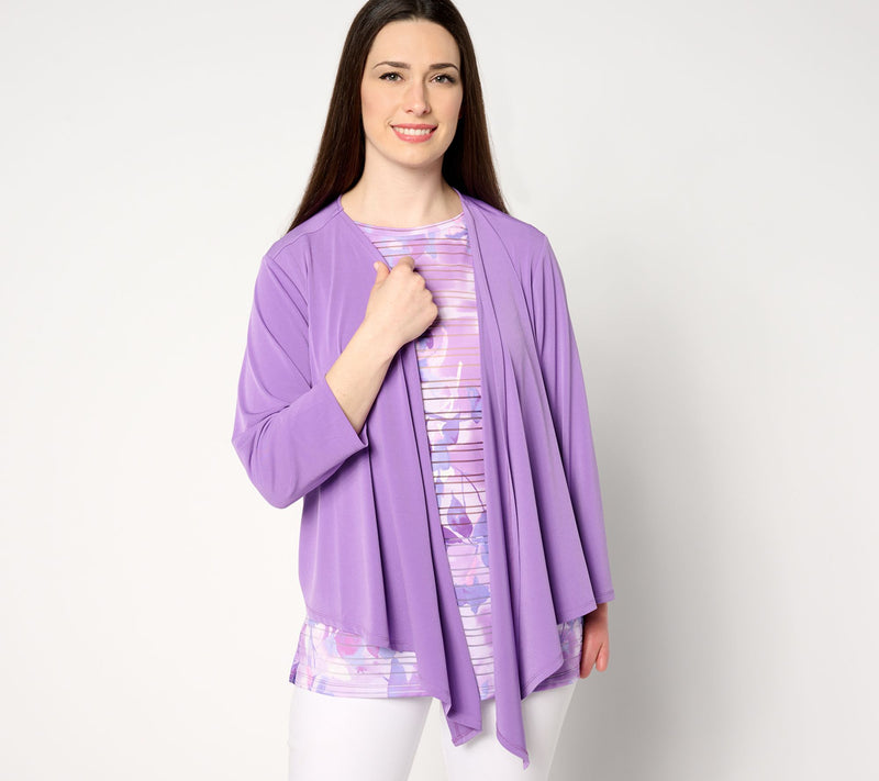 Susan Graver Liquid Knit 3/4-Sleeve Open-Front Shrug — View 3