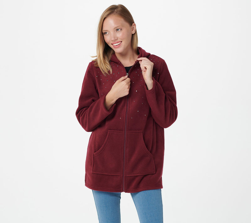 Quacker Factory Embellished Fleece Zip Front Jacket — View 3