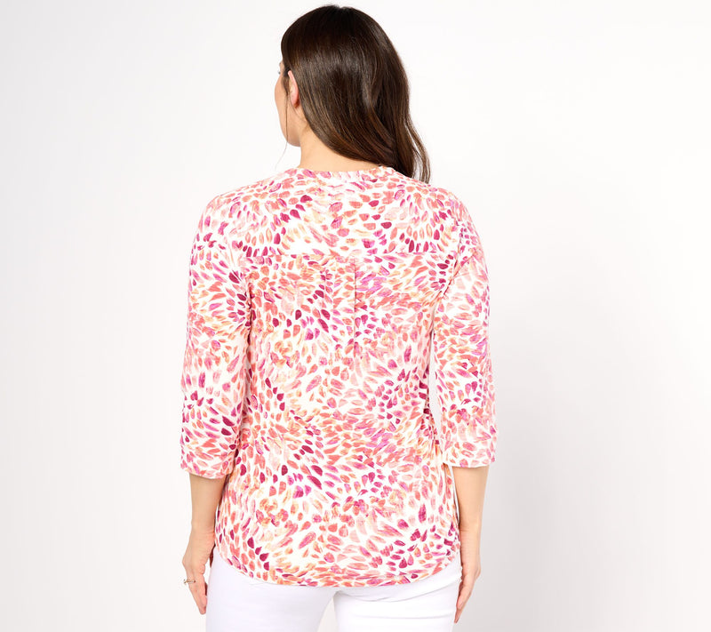 Denim & Co. Textured Knit 3/4-Sleeve Y-Neck Henley Top — View 10