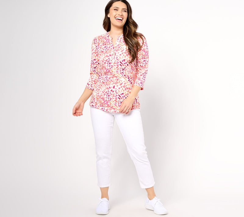 Denim & Co. Textured Knit 3/4-Sleeve Y-Neck Henley Top — View 11