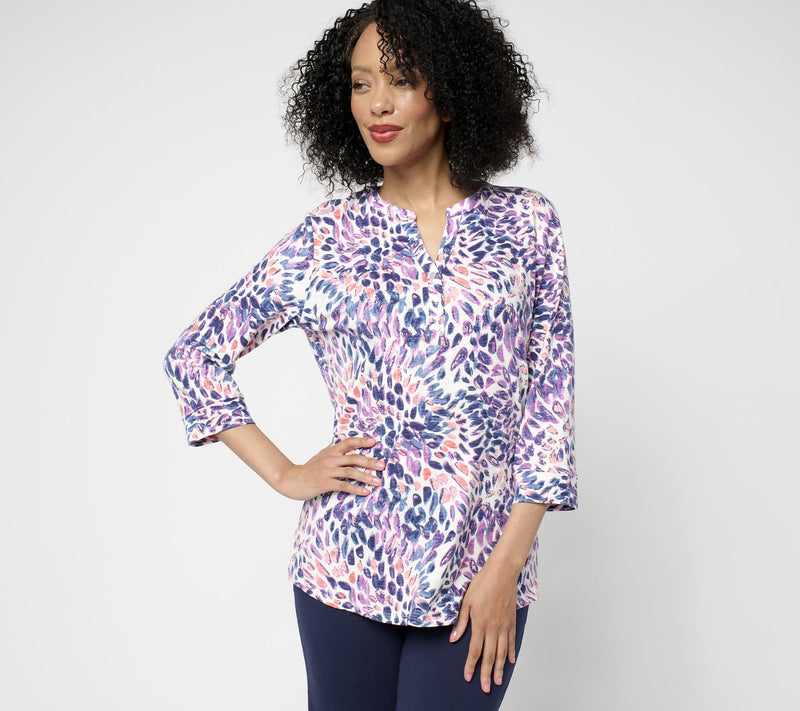Denim & Co. Textured Knit 3/4-Sleeve Y-Neck Henley Top — View 17