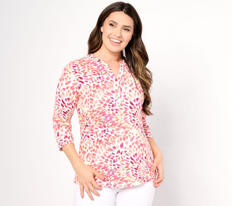 Denim & Co. Textured Knit 3/4-Sleeve Y-Neck Henley Top — View 19