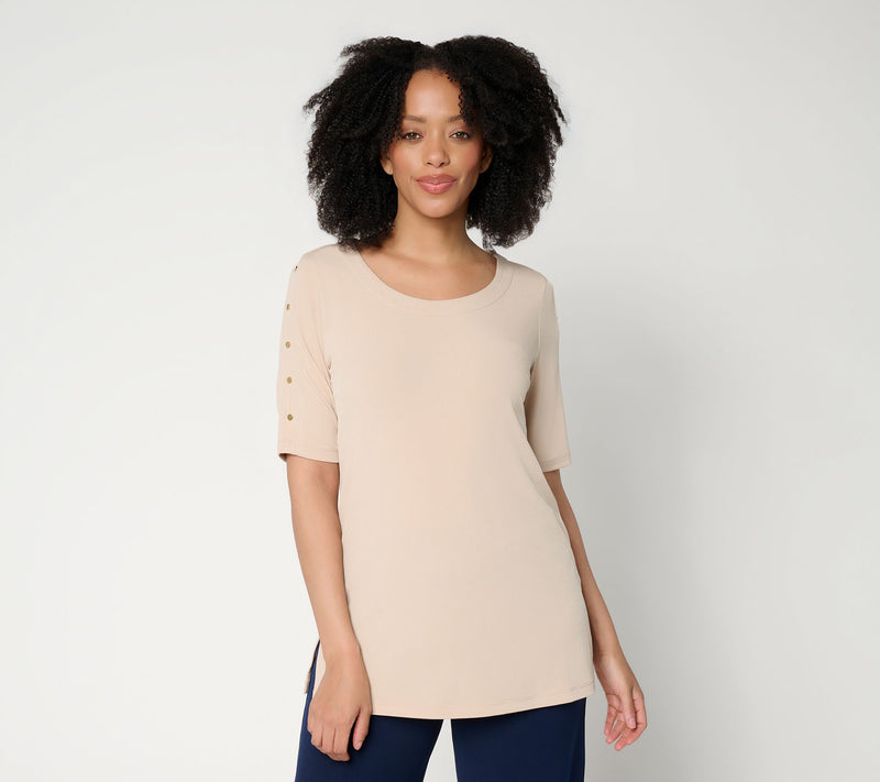 Susan Graver Regular Liquid Knit Elbow-Sleeve Tunic — View 2