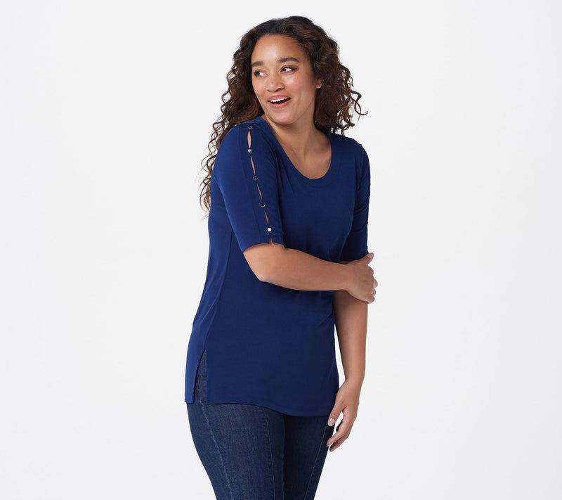 Susan Graver Petite Liquid Knit Elbow-Sleeve Tunic — View 15