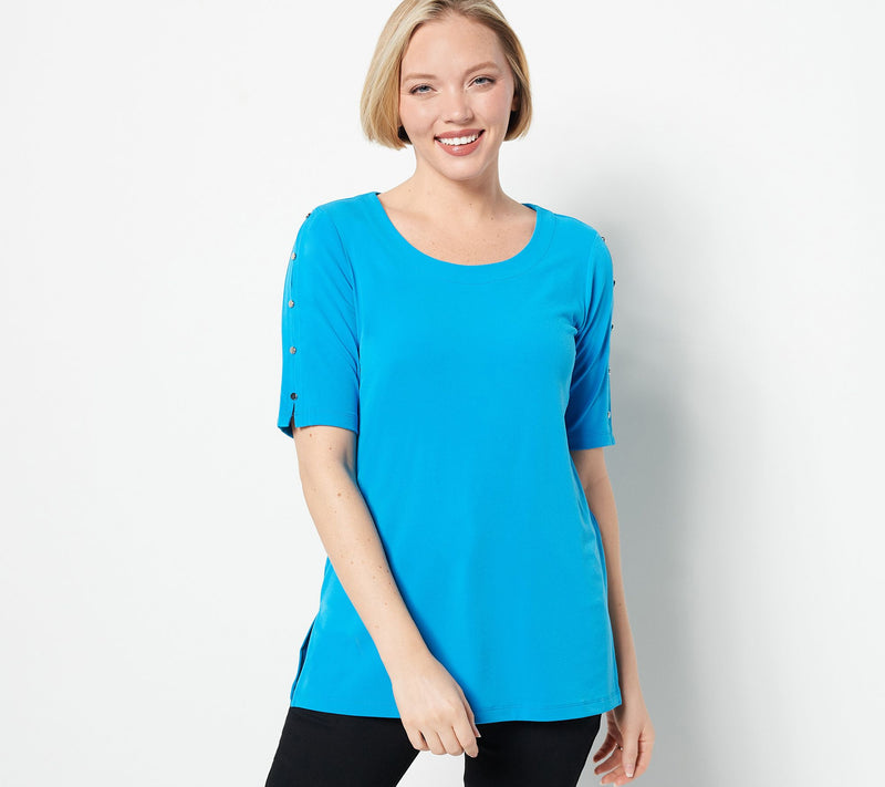 Susan Graver Petite Liquid Knit Elbow-Sleeve Tunic — View 8