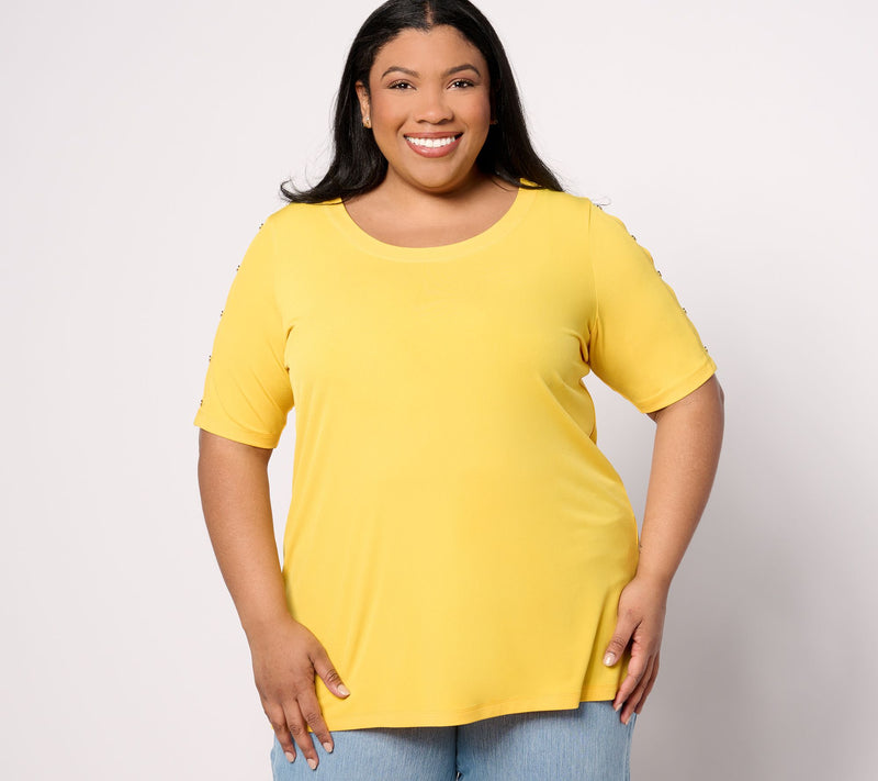 Susan Graver Petite Liquid Knit Elbow-Sleeve Tunic — View 34