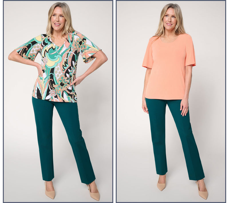 Susan Graver Set of Two Print & Solid Liquid Knit Tops — View 16