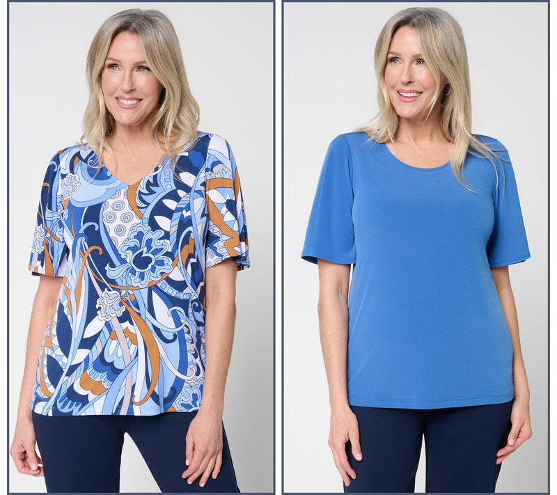 Susan Graver Set of Two Print & Solid Liquid Knit Tops — View 27