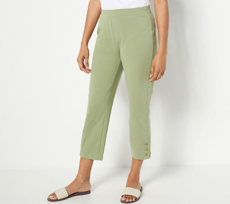 Susan Graver Weekend Regular Premium Stretch Crop Pants with Button Detail — View 17