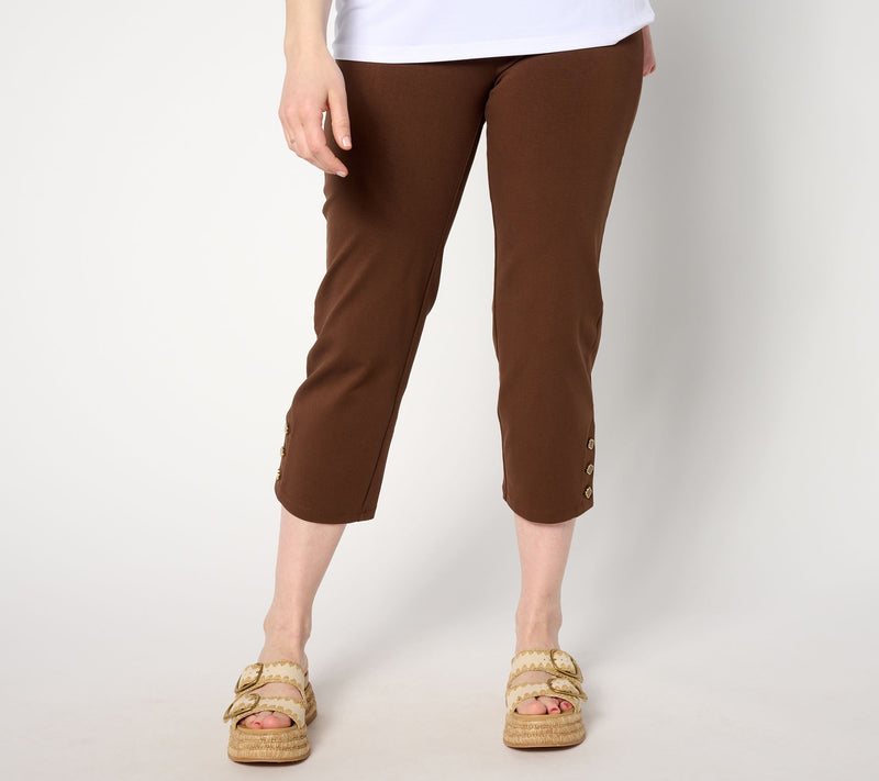 Susan Graver Weekend Regular Premium Stretch Crop Pants with Button Detail — Main view