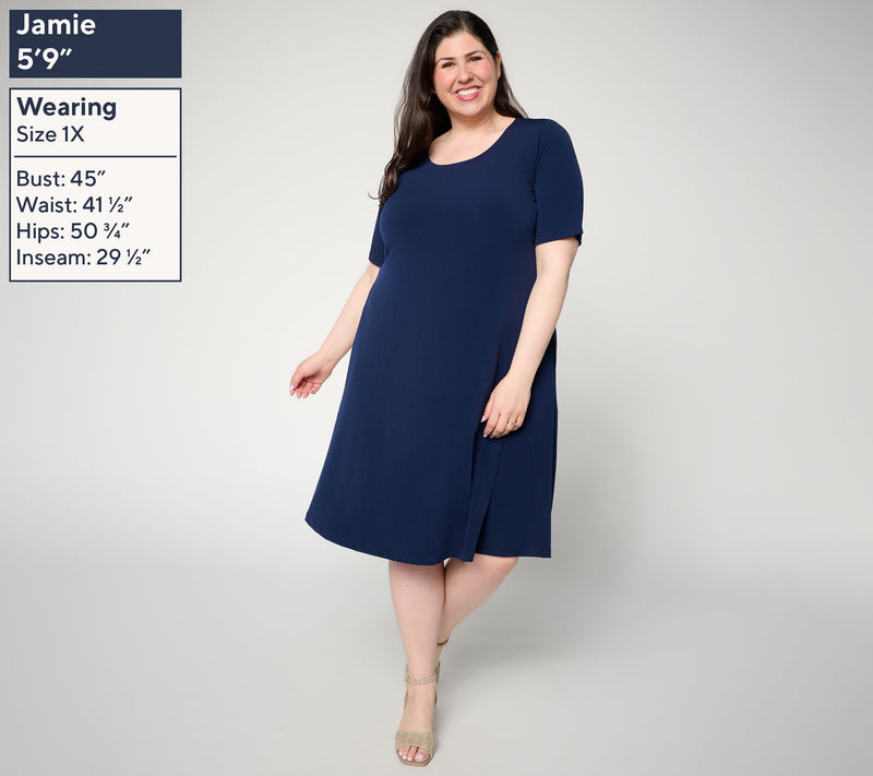 Susan Graver Print or Solid Liquid Knit Fit & Flare Dress — View 9