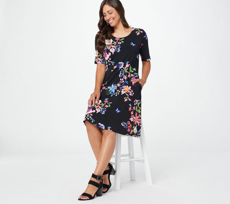 Susan Graver Print or Solid Liquid Knit Fit & Flare Dress — View 5