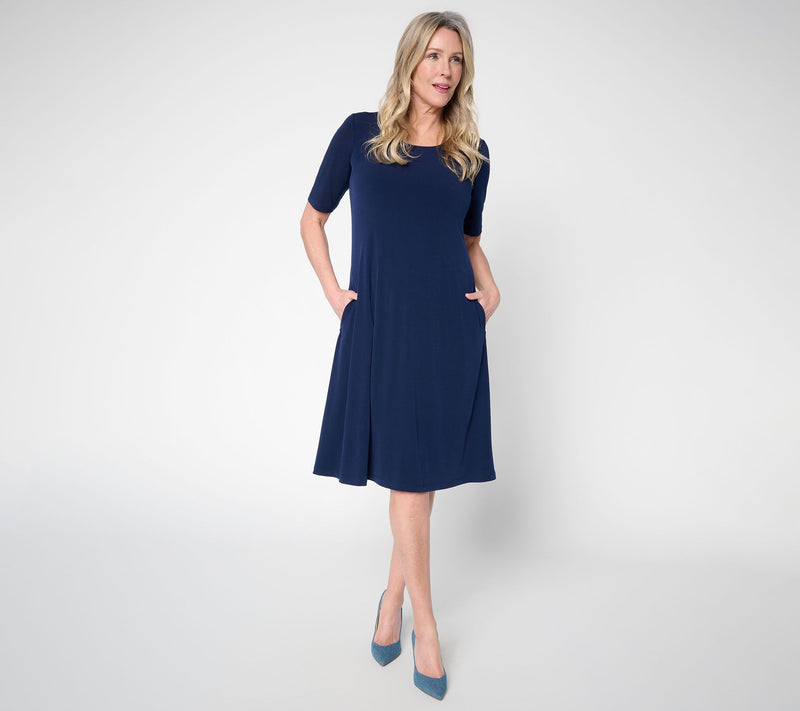 Susan Graver Print or Solid Liquid Knit Fit & Flare Dress — View 20