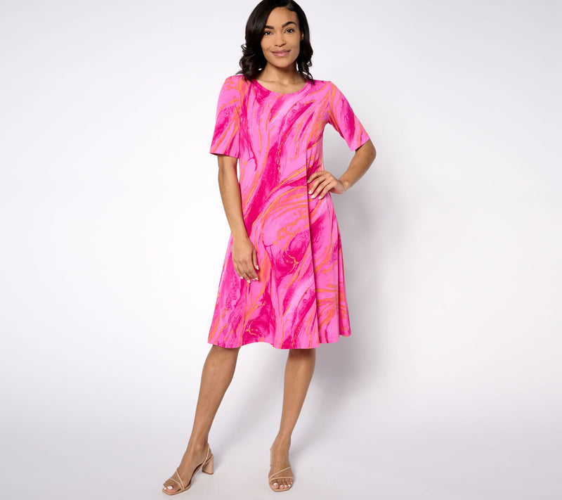Susan Graver Print or Solid Liquid Knit Fit & Flare Dress — View 22
