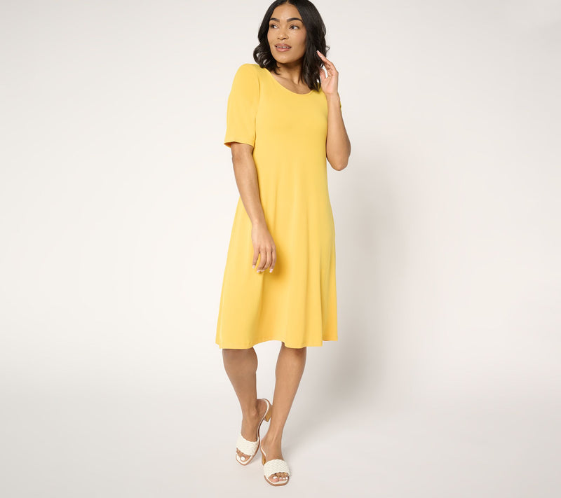 Susan Graver Print or Solid Liquid Knit Fit & Flare Dress — View 7