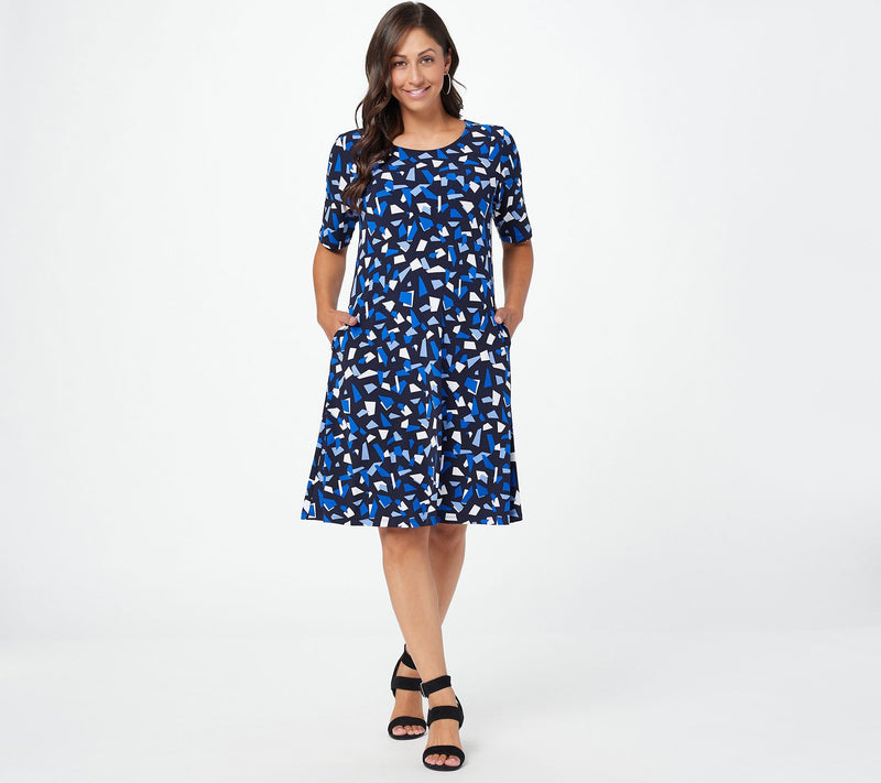 Susan Graver Print or Solid Liquid Knit Fit & Flare Dress — View 24