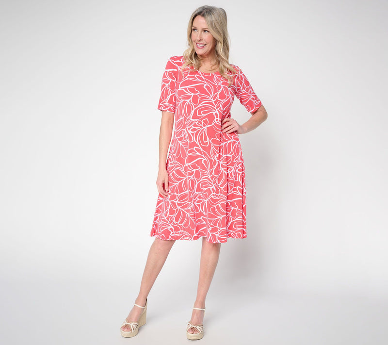 Susan Graver Print or Solid Liquid Knit Fit & Flare Dress — View 25